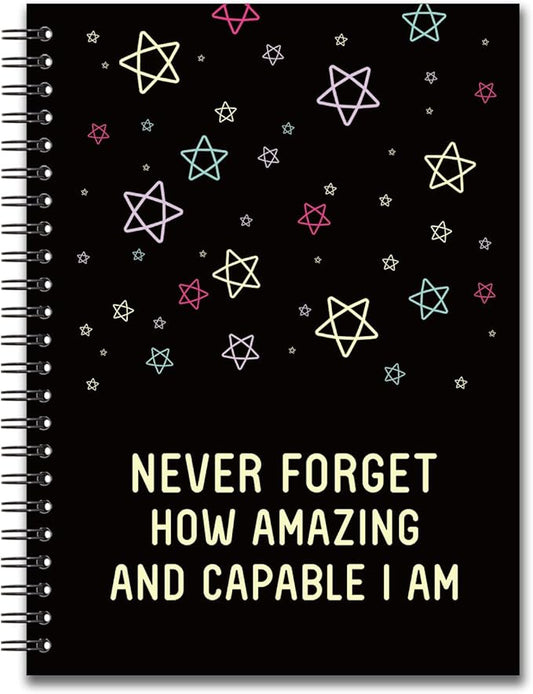 YAZMEEN Inspirational Blank Spiral Notebook（160 Pages） Never Forget How Amazing and Capable I am Hardcover Notebook Journal Positive Gift Funny Encouragement Gift for Teacher Student Colleague Friend