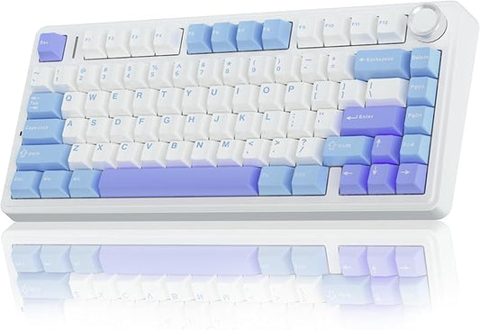 AULA F75 75% Wireless Mechanical Keyboard, Hot Swappable Creamy Keyboard, Pre-lubed Star Vector Switches RGB Backlit Gaming Keyboards, 2.4GHz/Type-C/BT5.0(White&Blue&Purple)