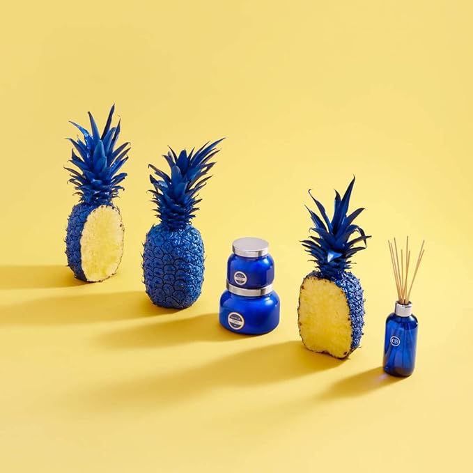 Capri Blue Pineapple Flower Reed Diffuser Set - Includes Reed Diffuser Sticks, Fragrance Oil, and Glass Bottle - Luxury Scented Room Fresheners - Cobalt Blue (8 fl oz)