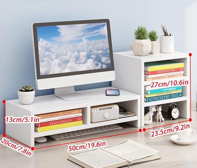Computer Monitor Stand Riser,Double-layer monitor bracket + 3-layer independent storage rack,Desktop Organizer, Computer Monitor Stand for Screen, Laptop, Printer, Bookshelf for Home & Office.