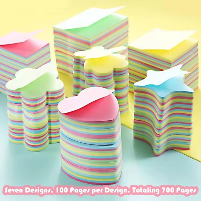 7 Pads Shapes Pastel Colors Cute Reusable Funny to Do List Stick Note Pads - Strawberry, Apple, Star, Pine Tree, T-Shirt, Bear, Heart Stick Note