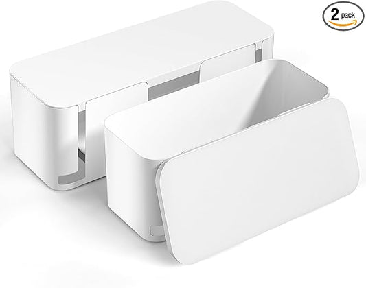 YECAYE 2 Pack Cable Management Box, Pet Friendly Cord Organizer Box for Home & Office, Child-Proof Cable and Power Strip Protector Box, Wire Hider and Cord Organizer for Desk, White