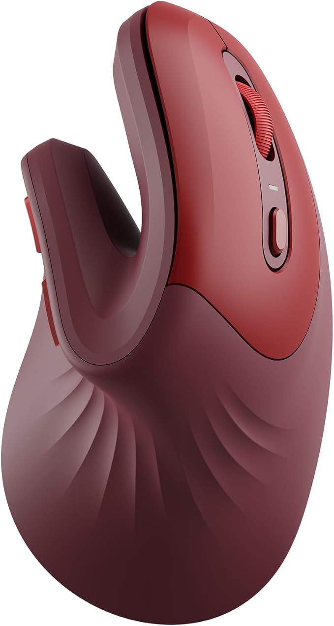 seenda Ergonomic Vertical Mouse with Jiggler - Bluetooth + 2.4G USB Multi Device, Wireless Ergo Mice, Jiggler Mouse Mover for Laptop/PC/Notebook, Computer Mice for Windows, Mac OS (Wine Red)