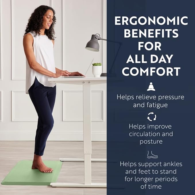 KANGAROO Thick Ergonomic Anti Fatigue Mats for Kitchen Floor, Cushioned Standing Office Desk Mat, Waterproof Scratch Resistant Topside, Supportive All Day Comfort Padded Foam Rugs, 20x32, Sage Green