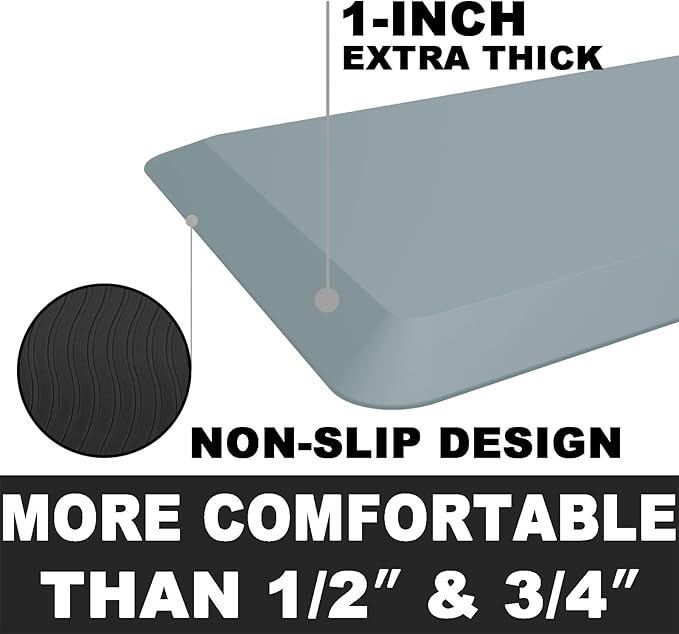 1" Extra Thick Anti Fatigue Floor Mat 70" L x 17" W,Kitchen Mat, Standing Desk Mat,140D Advanced PU Foam Ergonomic Comfort at Home, Office, Garage, Sink (Denim)