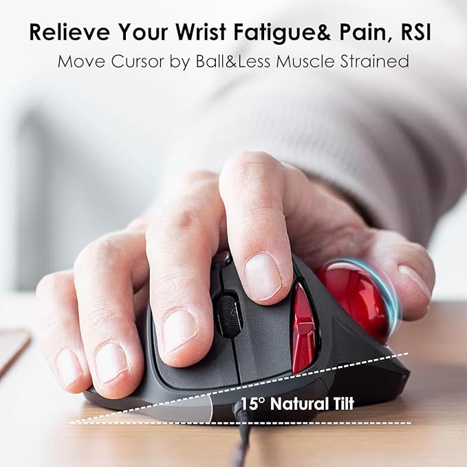 SANWA Wired Ergonomic Trackball Mouse, Optical Rollerball Mice, Programmable Silent Buttons, 34mm Trackball, 600/800/1200/1600 Adjustable DPI, Compatible with MacBook, Laptop, Windows, macOS