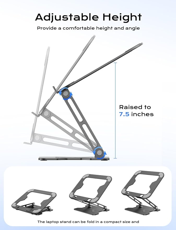 Adjustable Laptop Stand for Desk, Metal Foldable Laptop Riser, Portable Laptop Holder Mount, Ventilated Cooling Notebook Stand for MacBook Air Pro, All 10-16'' Notebooks Laptops Black