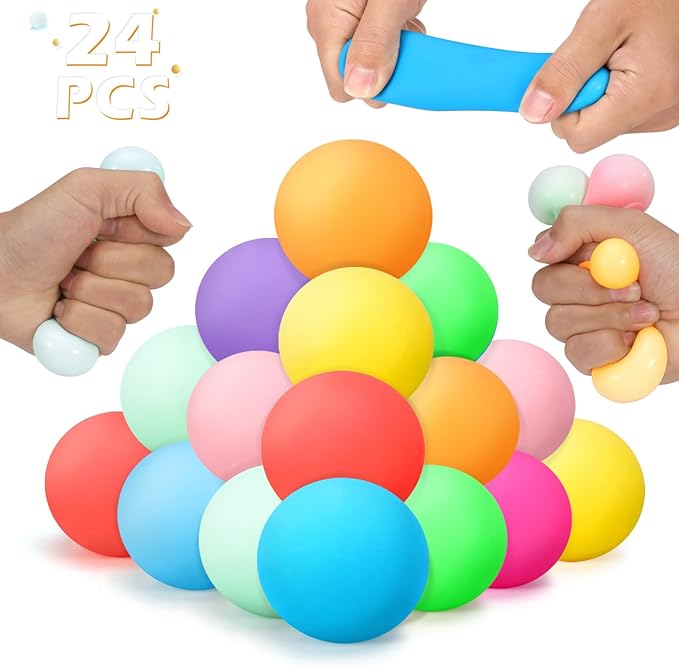 24 Pcs Stress Balls Set for Adults and Kids - Squishy Ball Sensory Fidget Toys for Anxiety Relief - Squeeze Ball Party Favors Bulk Pack - Classroom Prize - Birthday Halloween
