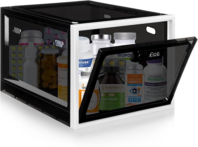 Medicine Lock Box for Safe Medication, Premium Material Lockable Storage Box Locking Organizer Bin with Combination Code for Fridge Food/Snacks/Phone/Tablet Jail/Home/Office Storage Lockers