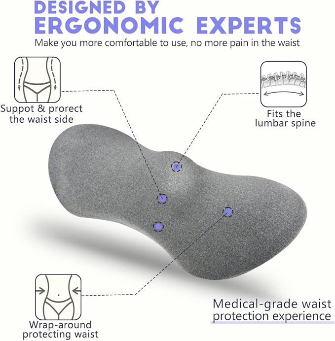 Lumbar Support Pillow, Lumbar Pillow for Low Back Pain Relief, Ergonomic Memory Foam Lumbar Pillow, Breathable & Detachable & Washable, Comfy Back Pillow for Office Chairs, Car Seats (Dk Grey, Cotton)