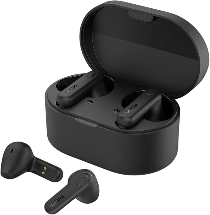 PHILIPS True Wireless Earbuds, TWS Bluetooth 5.3 Headphones, 13mm Drivers, AI Mic for Clear Calls, IPX4 Waterproof, 15 Hours Playtime, Compatible w/iPhone Android & Bluetooth Devices, TAT1138