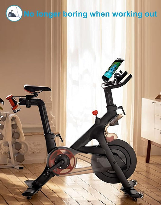woleyi Spinning Bike Tablet Mount Holder, Indoor Stationary Exercise Bikes Tablet Clamp, Gym Treadmill Elliptical Handlebar Clamp for iPad Pro/Air/Mini, Galaxy Tab/Z Fold, iPhone, Fire, 4-13" Devices
