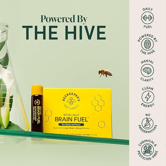 Beekeeper's Naturals B.LXR Brain Fuel - Memory, Focus and Clarity Liquid Formula, Supports Productivity Royal Jelly, Ginkgo Biloba, Bacopa Monnieri Keto Friendly, Gluten & Caffeine-Free, 6 ct (2 Pack)