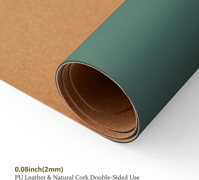 Cork Desk Mat - Dual-Sided Desk Pad for Office and Home - Desk Organization and Accessories - Ideal for Large Mouse Pad and Desk Mats on Top of Desks(Dark Green,80cmx 40cm)