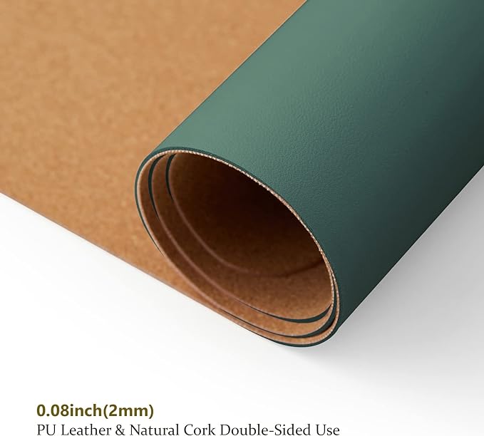 Cork Desk Mat - Dual-Sided Desk Pad for Office and Home - Desk Organization and Accessories - Ideal for Large Mouse Pad and Desk Mats on Top of Desks(Dark Green,27.6"x 13.8")