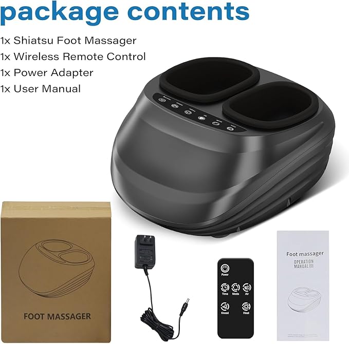 Foot Massager Machine, Shiatsu Foot Massager with Heat, Remote Control, Multiple Massage Modes & Adjustable Intensity, Deep-Kneading Massager Fits Feet Up to Women Size 12, Black/ZL1