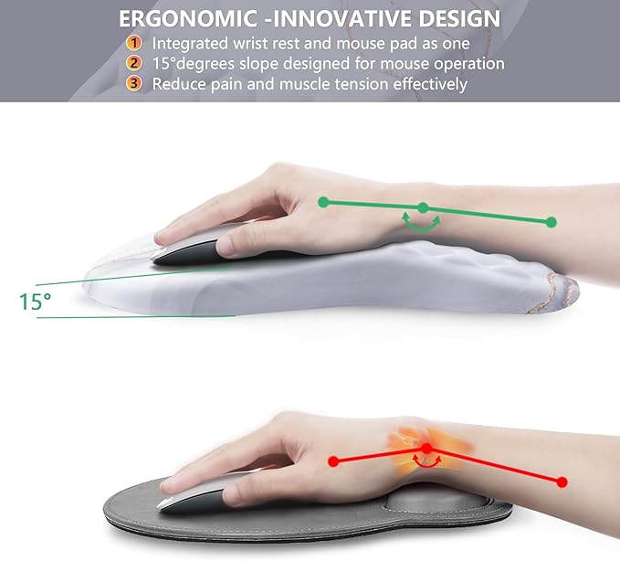 Mouse Pad Wrist Support, Ergonomic Mouse Pad with Wrist Rest, Comfortable Computer Mouse Pad for Laptop, Pain Relief Mousepad with Non-Slip PU Base White