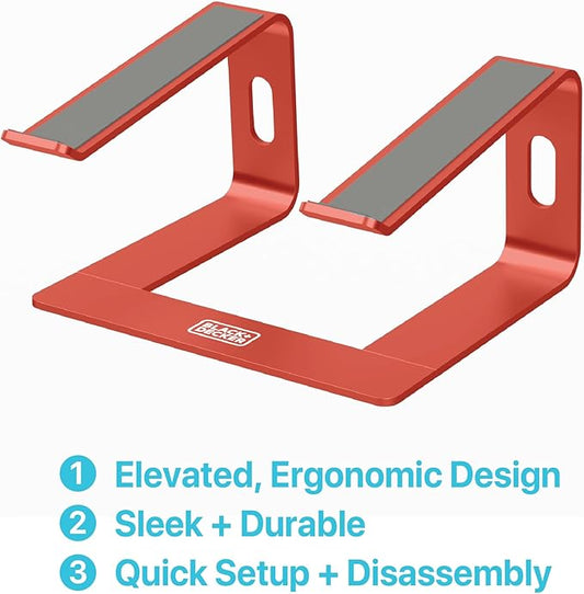 BLACK+DECKER Laptop Stand for Computer Desk, Ergonomic Laptop Stand for Desk, Lap top Riser Compatible with MacBook Notebook, Lap top Holder, Durable Aluminum Computer Riser Accessories, Coral Rose