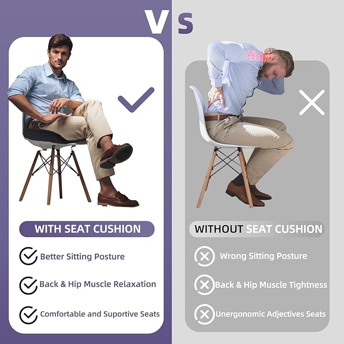 Ergonomic Memory Foam Seat Cushion for Tailbone Pain Relief –Office Chair Cushion for Coccyx, Sciatica & Pressure Relief –Large Chair Cushions for Car Seat, Wheelchair – Washable Non-Slip Cover