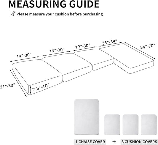 Easy-Going Stretch 4 Pieces Couch Cushion Covers for Sectional Sofa Left/Right L Shape Chaise Lounge Sofa Seat slipcover Anti-Slip Sofa Cover Soft (3 Seater + 1 Chaise, Snow White)