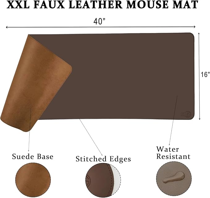 PU Leather Desk Mat| Premium Mouse Pad with Bonus Coaster | Stylish, Durable, Waterproof Mouse Pad for Office & Home (Brown+Green, XXL -PU Twin Set)