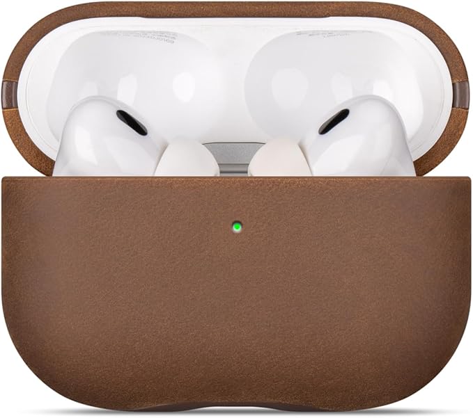 LOPIE Case for AirPods Pro 2nd Generation - Handmade AirPods Pro 2 Case Cover - Made of Crazy Horse Leather - Protective Hard Shell Cover Compatible with Wireless Charging - Vintage Style - Dark Brown