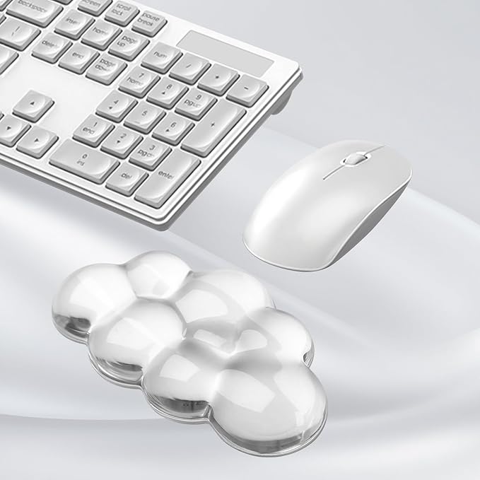 Gel Cloud Mouse Wrist Rest, Cute Wrist Support and Arm Support for Mouse Rest Typing Pain Relief，Suitable for Office/Computer/Laptop/Gaming (Transparent White)