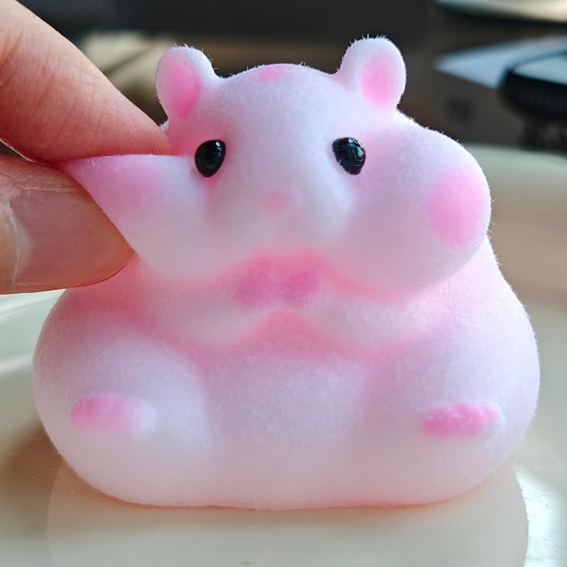 Handmade Flocked Hamster Taba Squishy Toy - Cute Realistic Silicone Animal Fidget Sensory Toy, Ultra-Soft Stress Relief Squeeze Toy for Relaxation Gift (Pink)
