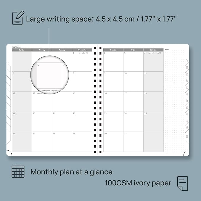 POPRUN 2026 Weekly and Monthly Planner Calendar, January 2026 - December 2026,Medium-6.75" X 8.75" Spiral Bound Appointment Book, Includes Monthly Tabs, Inner Pocket,Soft Cover - Black