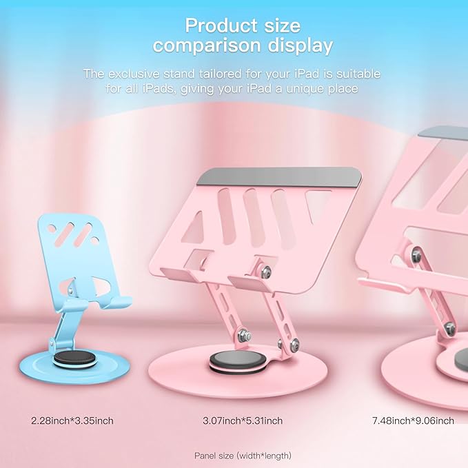 Pink 360° Rotating Portable Tablet Stand|Adjustable Dual Rotary Shaft,Foldable | Compatible with iPads & 4-13.3" Tablets - Perfect for Work,Office,Travel,Home,Painting