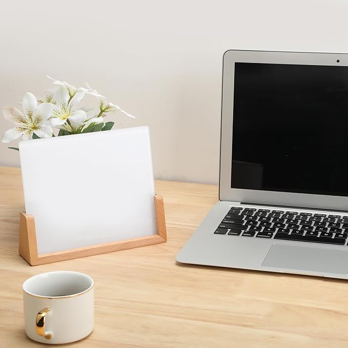 Desktop Glass Whiteboard with Wood Base, Small Whiteboard Glass Dry Erase Board Mini Whiteboard Portable Desk Whiteboard for Home, Office, 6.9x5.86 inch. Accessories Included