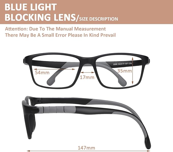 BiBiBear Blue Light Blocking Glasses Bendable Lens Legs for Kids Girls Boys Not Easy to Drop Reduces Eyestrain Lenses