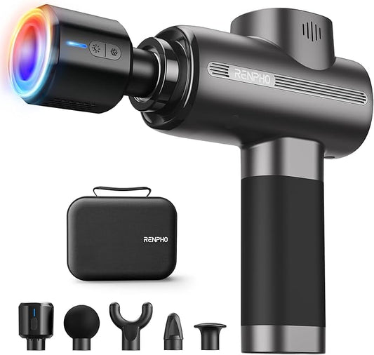 RENPHO Massage Gun Deep Tissue with Heat and Cold Head, Handheld Muscle Massager Therapy with Carry Case, Percussion Body Masajeador for Men Women Athletes Back Upgrade, Active Thermacool