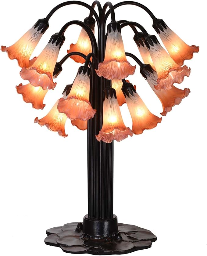 Bieye LS01S Lily Flower Blown Glass Lampshade (Orange White, Opening I.D. 0.87" x O.D. 1")