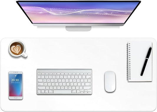 Boutilon Leather Desk Pad Protector,Non-Slip Mouse Pad,Laptop Desk Pad,Office Mouse Mat,Waterproof Leather Desk Blotter,Desk Writing Pad for Office and Home (XL-White,35.4"x 15.7")