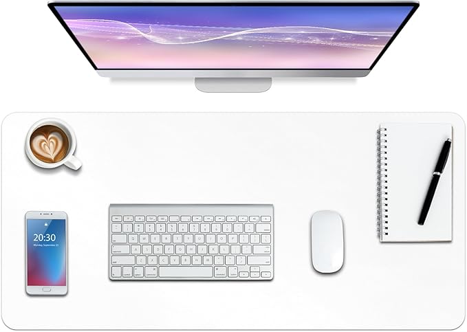 Boutilon Leather Desk Pad Protector,Non-Slip Mouse Pad,Laptop Desk Pad,Office Mouse Mat,Waterproof Leather Desk Blotter,Desk Writing Pad for Office and Home (L-White,35"x 17")