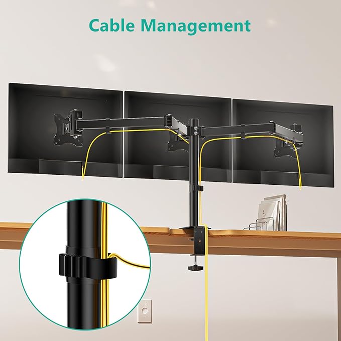 WALI Triple Monitor Mount, Heavy Duty Triple Monitors Stand for 13-27 inch Screens, Adjustable 3 Monitor Desk Mount with Swivel, Tilt, Rotation, Clamp & Grommet Base Kit (M003SN), Black