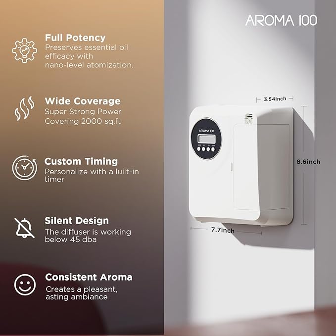 Waterless Diffuser Include Essential Oil, APP Control, Hotel Scent Diffuser Kit for Home Cover 2000sq.ft, Nebulizer Nano Cold Air Freshener Smart Aromatherapy Diffusers for Large Room, Office - White