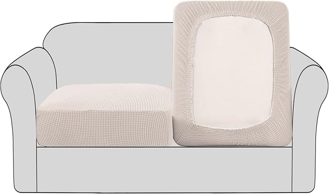H.VERSAILTEX High Stretch Couch Cushion Covers,Chair Sofa Seat Slipcovers Couch Cushion Cover Stretch Furniture Protector for Kids, Pets(2 Packs Cushion Loveseat Covers, Ivory)