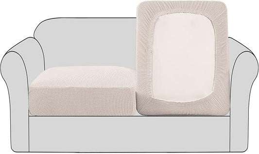 H.VERSAILTEX High Stretch Couch Cushion Covers,Chair Sofa Seat Slipcovers Couch Cushion Cover Stretch Furniture Protector for Kids, Pets(2 Packs Cushion Loveseat Covers, Ivory)