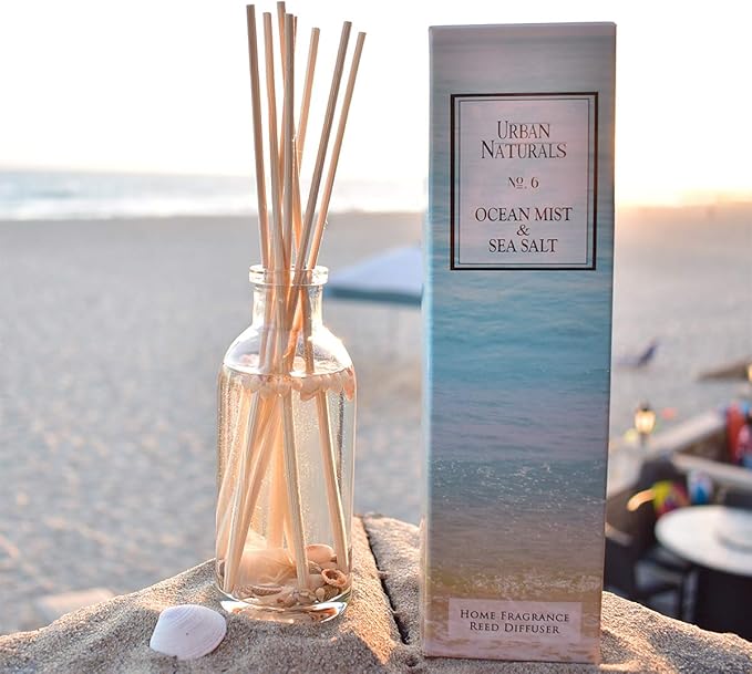 Urban Naturals Ocean Mist & Sea Salt Reed Diffuser Set | Made with Essential Oils & Real Botanicals | Decorative Air Freshener for Large Rooms | Beautiful Home Décor Makes a Great Gift