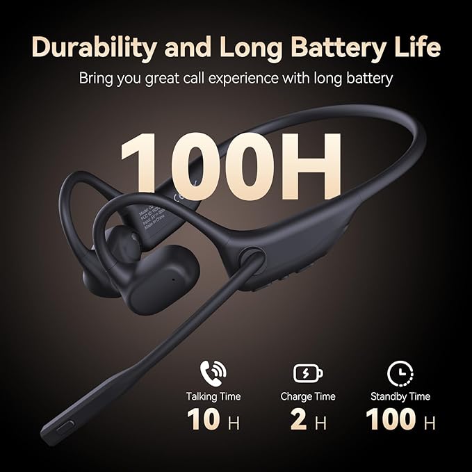 CXK Open Ear Headphones with Mic, Bluetooth Headset with AI Noise Cancellation Microphone Wireless Headset with Mic Bluetooth 5.3 Air Conduction Headphones for Work Call Meeting Driving