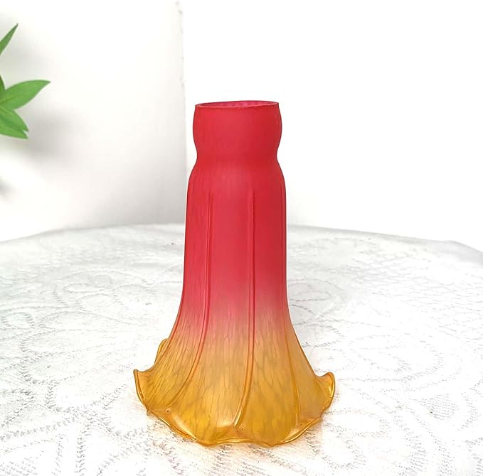 Bieye LS69 Lily Flower Blown Glass Lampshade (Red Yellow, Opening I.D. 1.26" x O.D. 1.5")