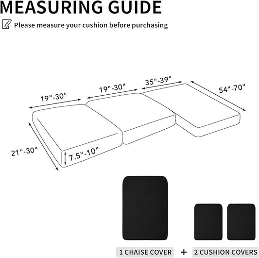 Easy-Going Stretch 3 Pieces Couch Cushion Covers for Sectional Sofa Left/Right L Shape Chaise Lounge Sofa Seat slipcover Anti-Slip Sofa Cover Soft (2 Seater + 1 Chaise, Black)
