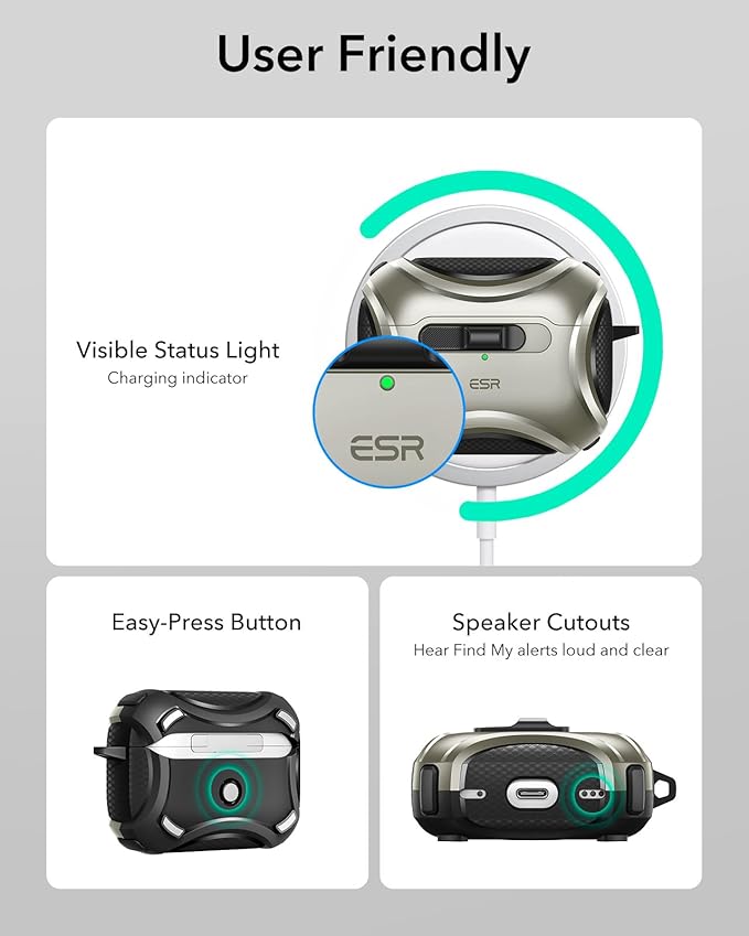 ESR for AirPods Pro Case (2023/2022/2019, 2nd/1st Gen), Compatible with AirPods Pro 2nd Generation (USB-C/Lightning Cable), Effortless MagSafe, Drop-Proof Lock, Easy Open, Cyber Series, Titanium
