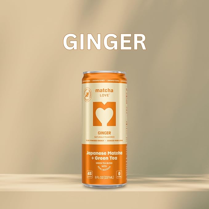 matcha LOVE Ginger Matcha + Green Tea, Unsweetened, 8 Ounce (Pack of 12)