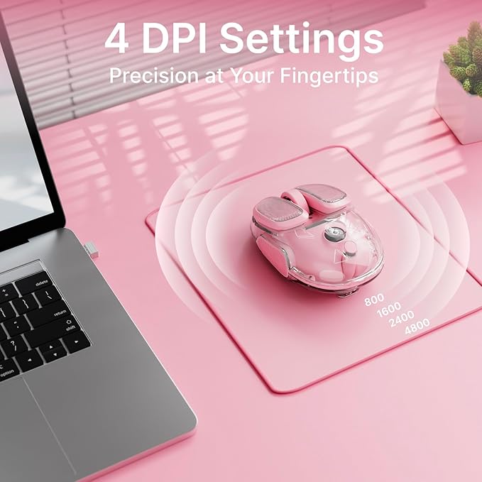 EWEADN Q9 Wireless Clear Mouse Dual Mode Bluetooth & 2.4G USB Computer Mouse with RGB Lighting, Silent Clicks, Multi-Device Compatibility for Laptop, PC, MacBook, iPad Cute Mouse-Pink