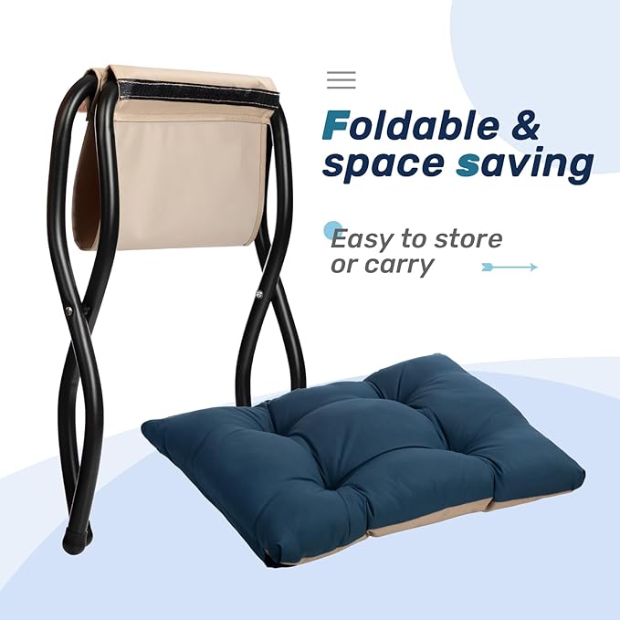 HollyHOME 15"(H) Folding Footrest Stool, Upholstered Small Foldable Ottoman, Accent Padded Sofa Foot Stool for Lazy Chair, Metal Frame Portable Foot Rest Ottoman for Living Room, Bedroom, Royal Blue