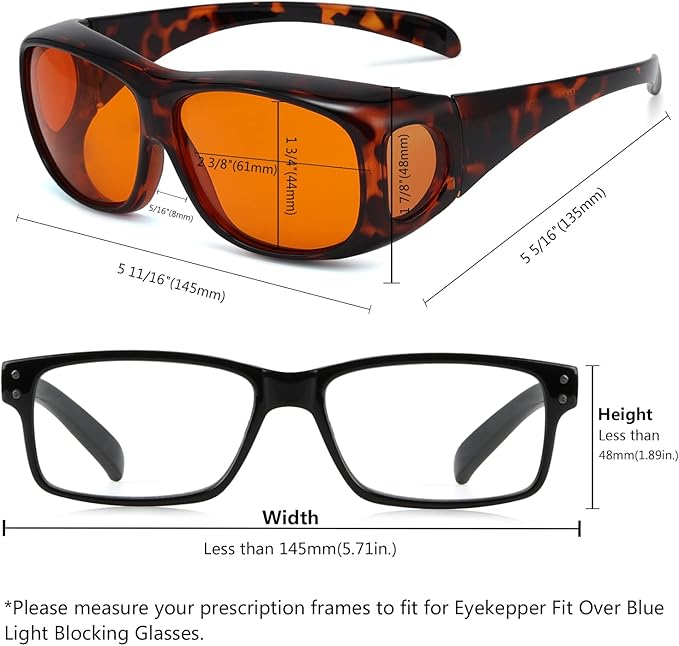 Eyekepper 100% Blue Light Reduction,Huge Fitover Anti-Blue Blocking Computer Eyeglasses with Extra Amber Lenses, Tortoise