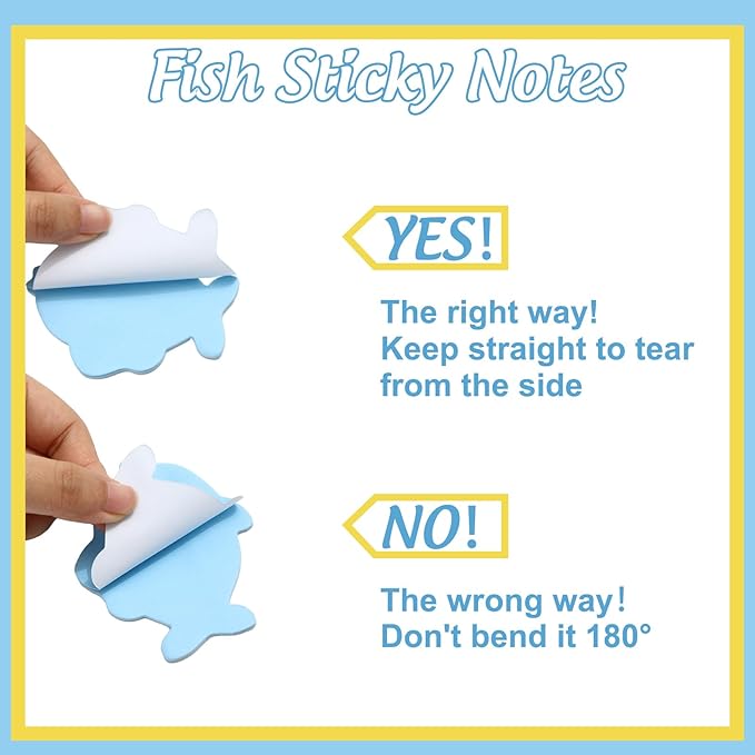 24 Packs Fish Sticky Notes 6 Colors 3 x 3 Inch Ocean Fish Memo Pads Colorful Post Reminder Notes for Annotating Office School Study, 480 Sheets